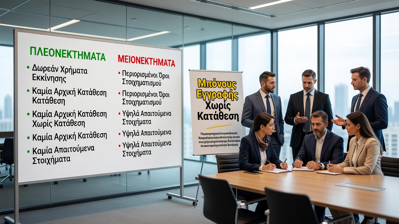 Πλεονεκτήματα και Μειονεκτήματα - bonus εγγραφης χωρις καταθεση